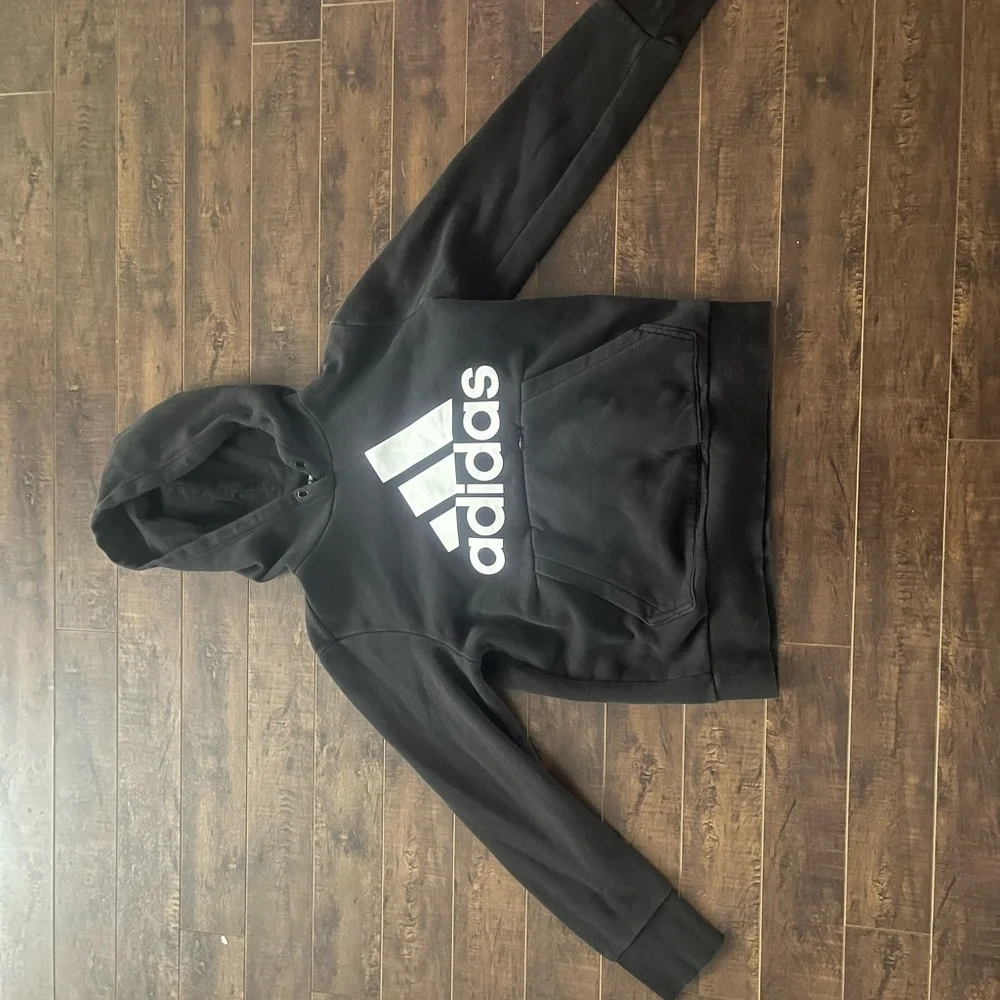 Adidas Black Hoodie with White Logo - Picture 1 of 2